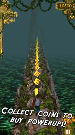 Temple Run, collect coins to buy powerups!